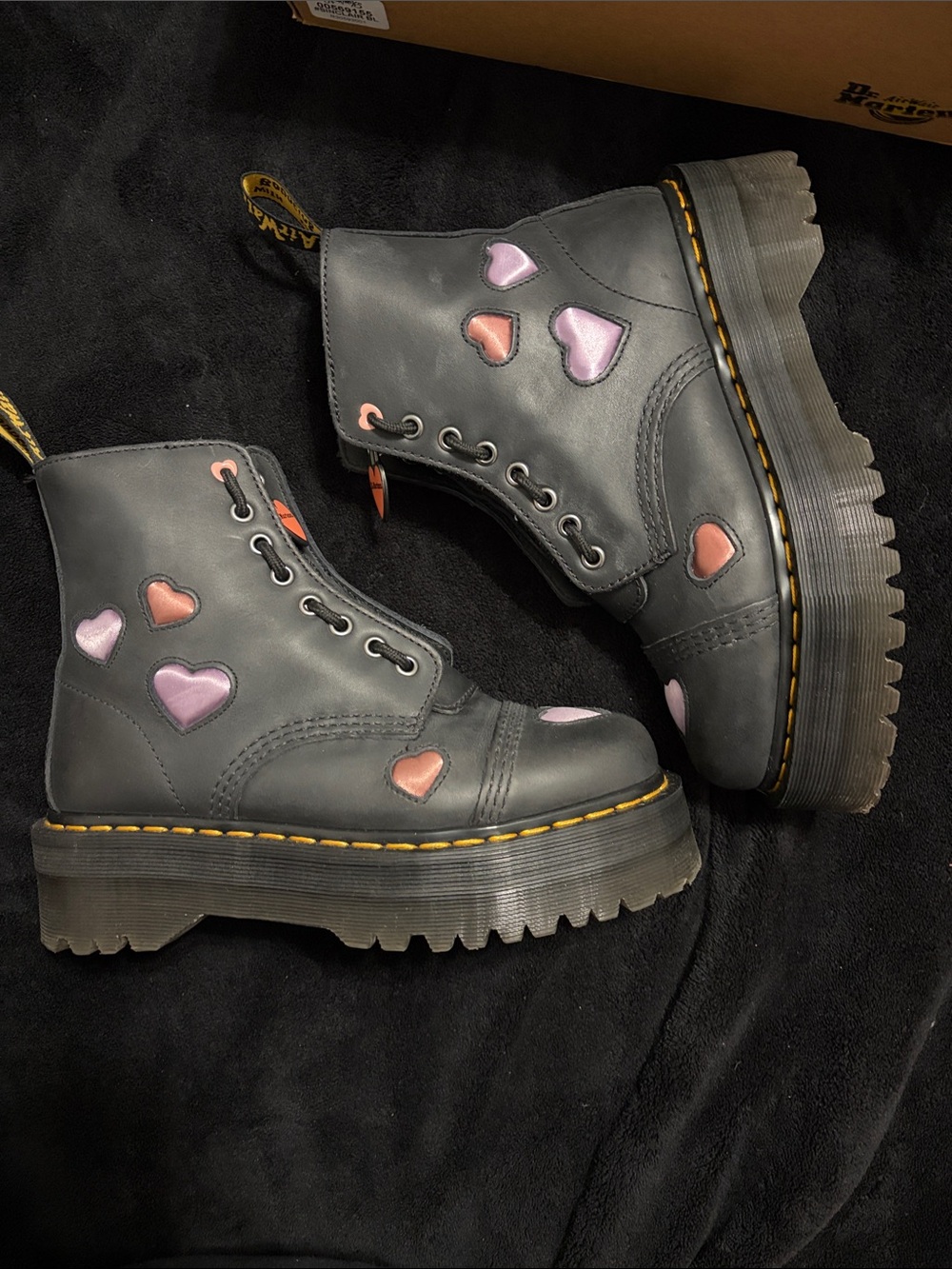 Dr. Martens Black Leather Platform Sinclair heart boots